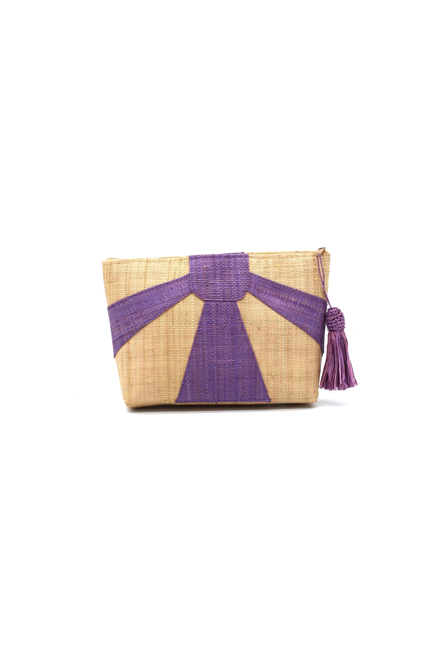 Sunburst Cosmetic Straw Pouch Clutch with Tassel Zipper Pull