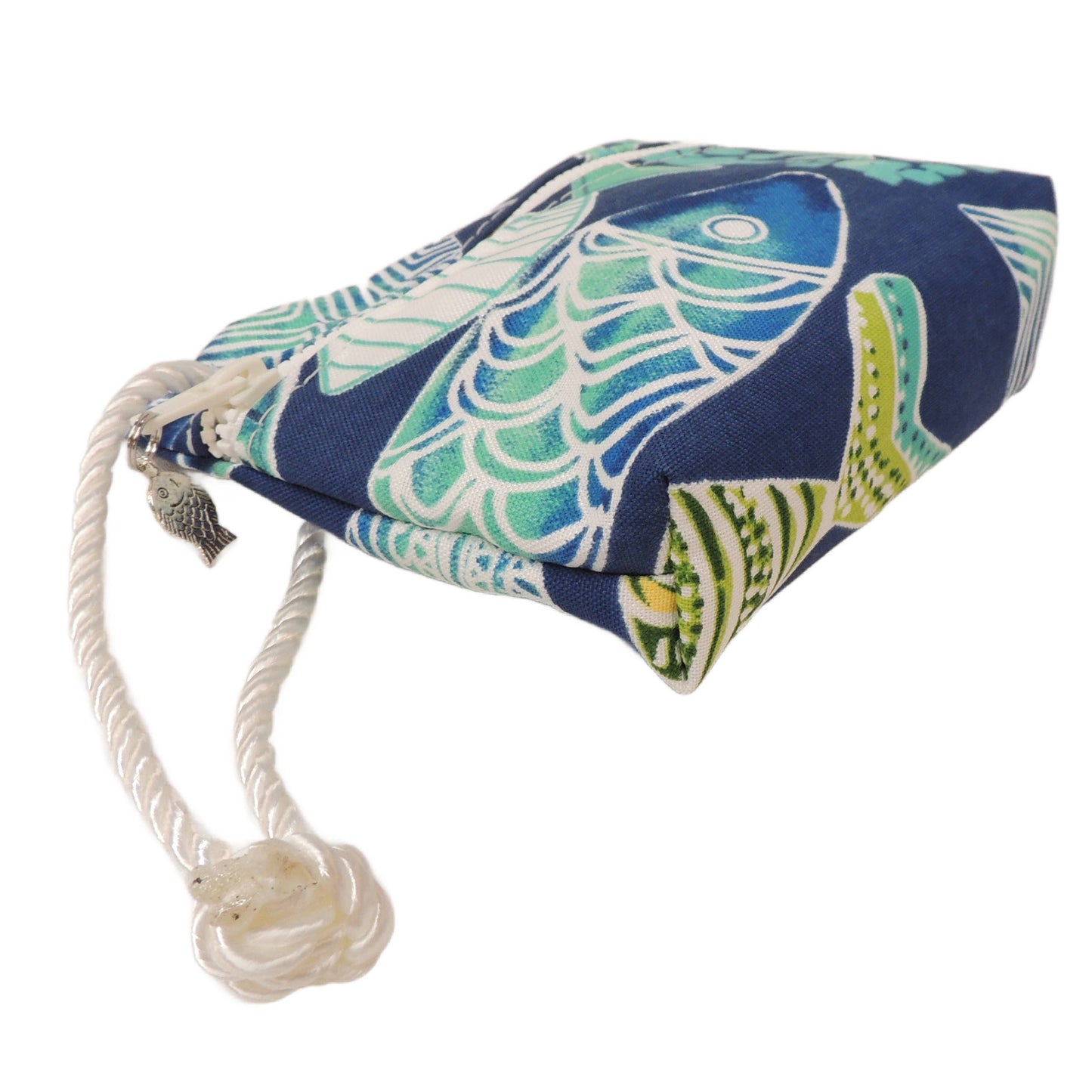 Wristlet Purse, Fish on Navy Outdoor Fabric