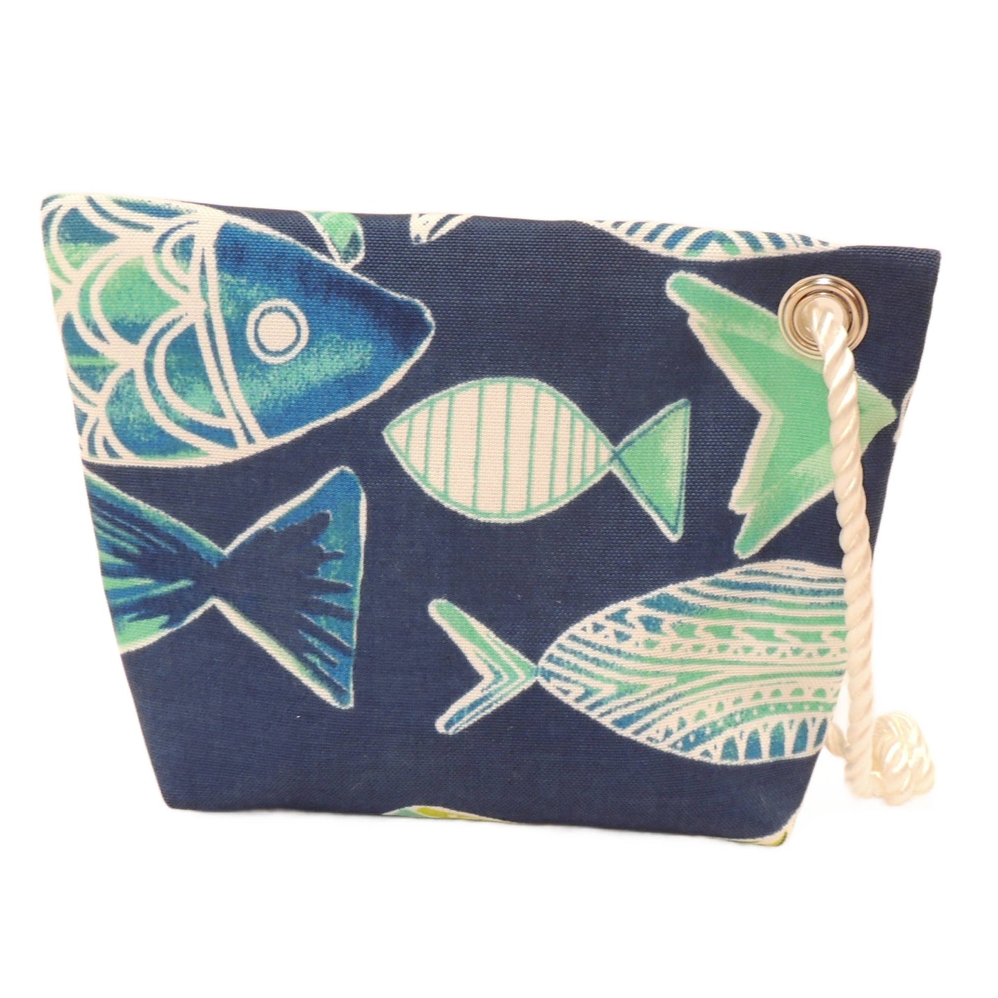 Wristlet Purse, Fish on Navy Outdoor Fabric