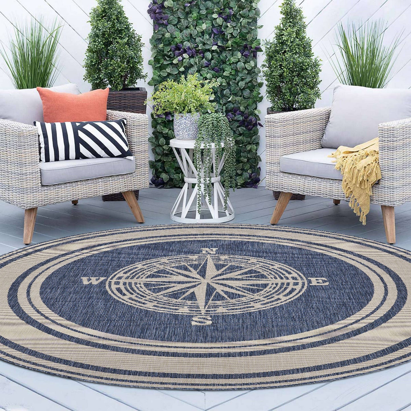 Navigate Navy Blue/White Indoor/Outdoor Area Rug