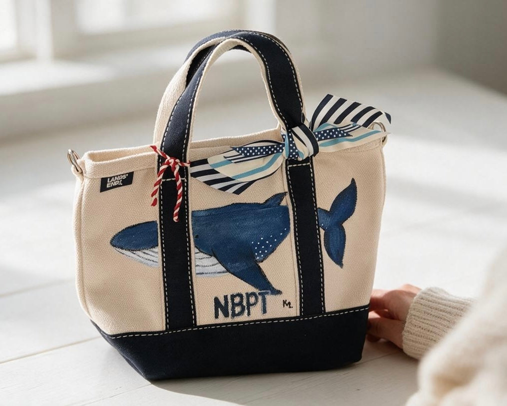 Custom handpainted canvas tote bags with coordinating ribbon