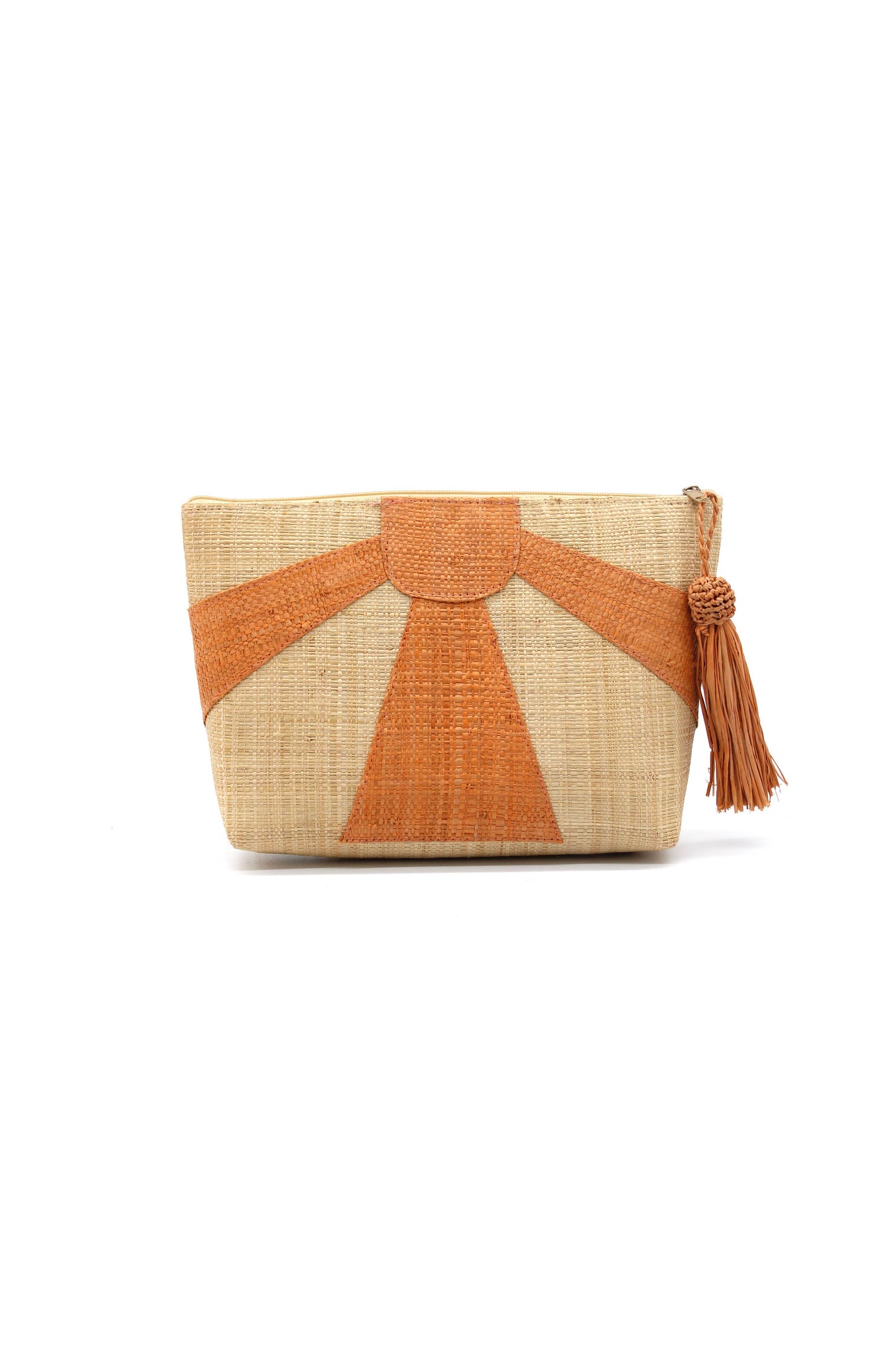 Sunburst Cosmetic Straw Pouch Clutch with Tassel Zipper Pull