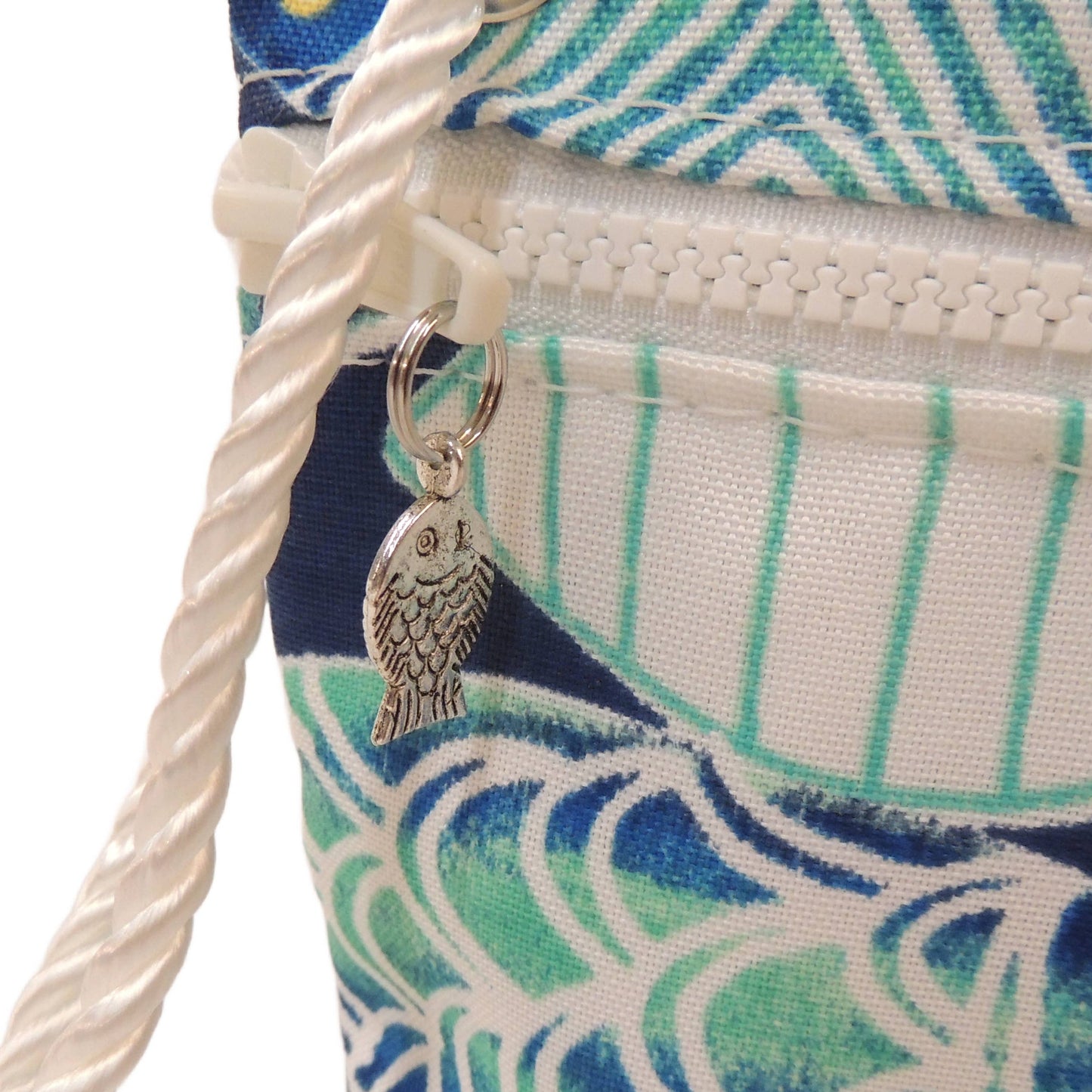 Wristlet Purse, Fish on Navy Outdoor Fabric