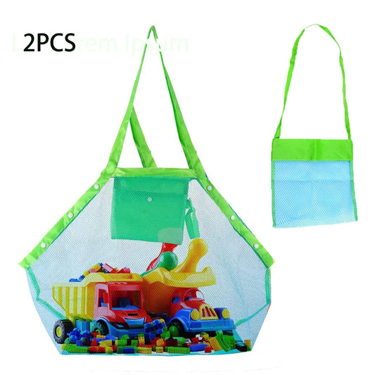 Mesh Beach Bags ,2Pcs Nylon Kid Toy Totes Foldable Lightweight Bag for Toys(Blue)