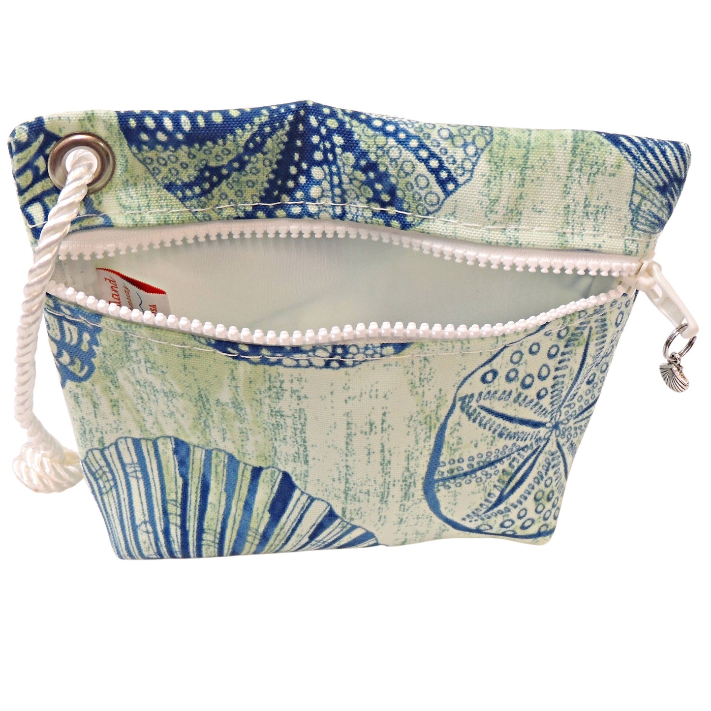Wristlet, Blue Seashells on Green