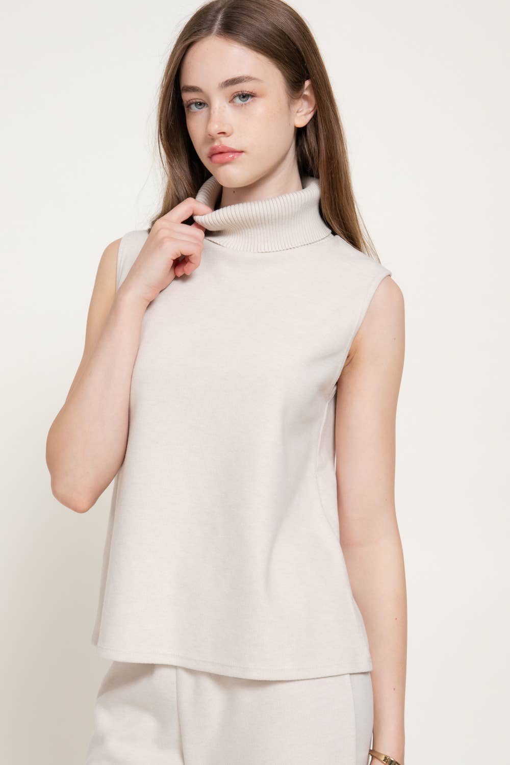 Sleeveless Turtle Neck Soft Knit Top