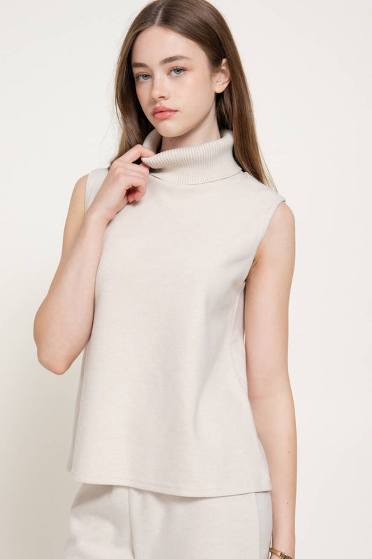 Sleeveless Turtle Neck Soft Knit Top