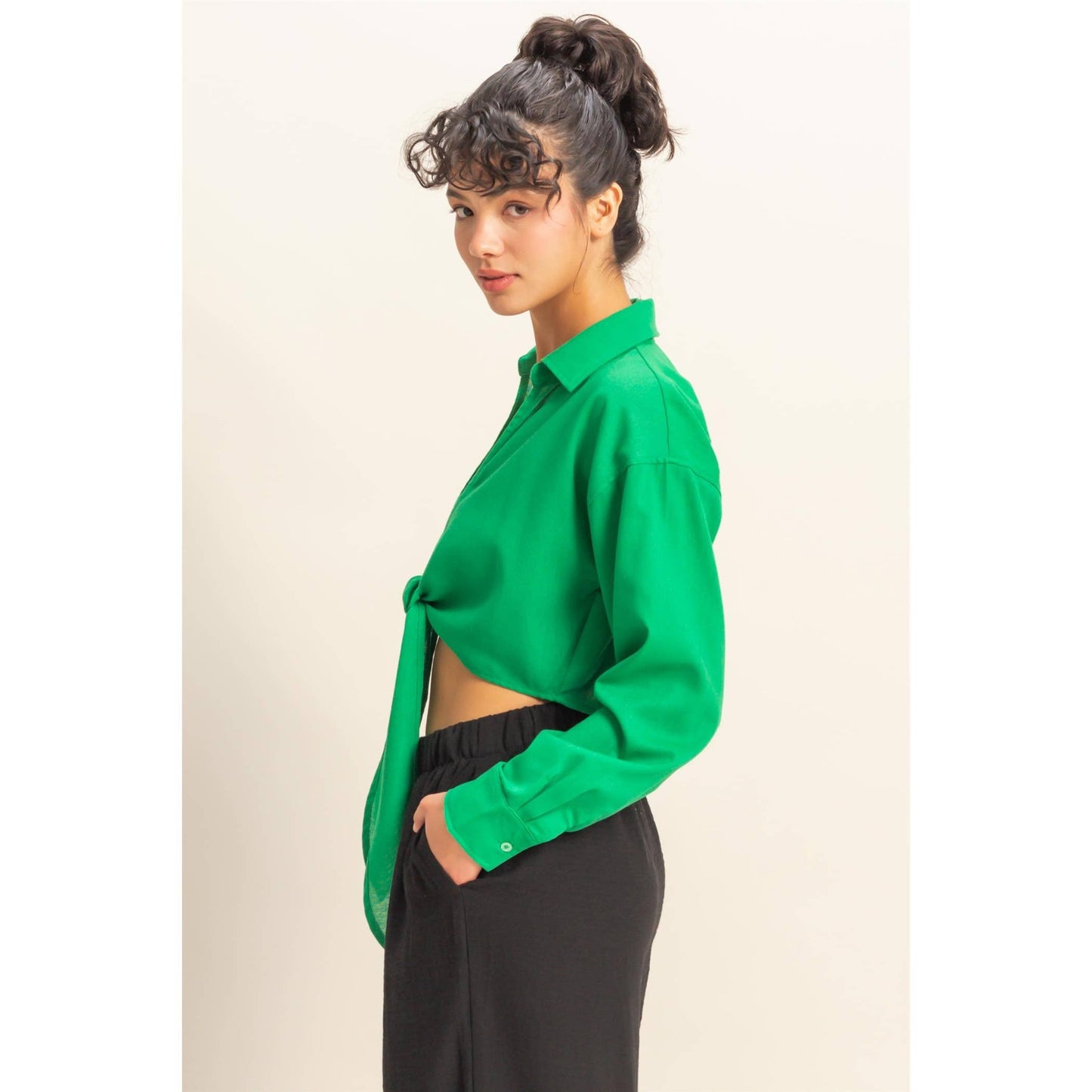 Sand Washed Tie Front Crop Top
