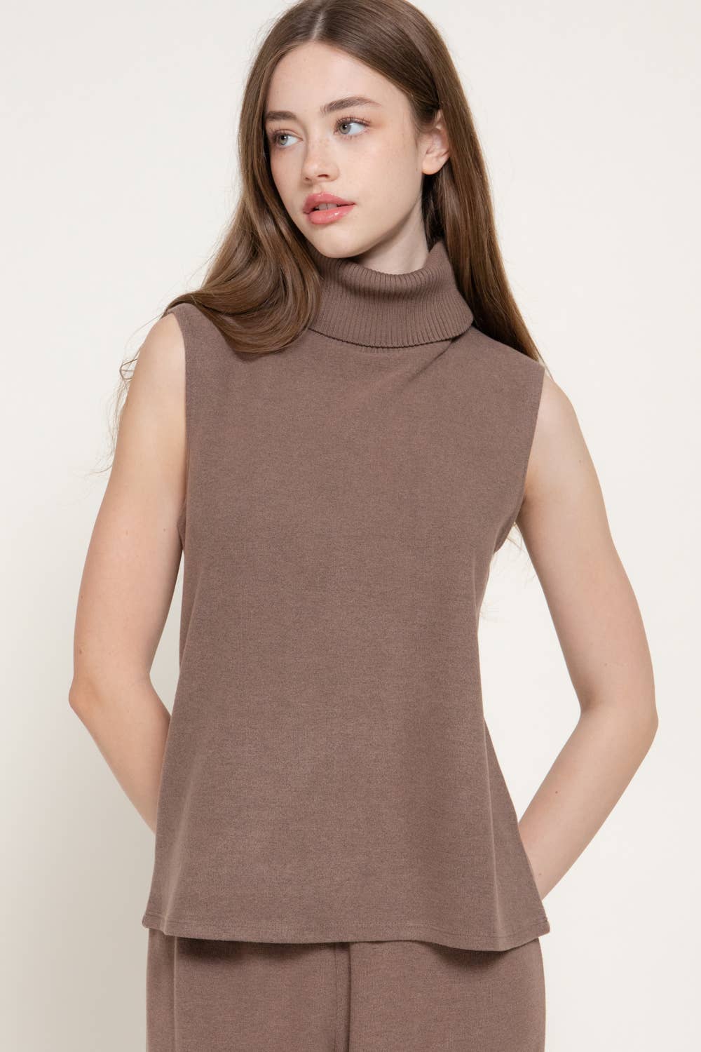 Sleeveless Turtle Neck Soft Knit Top