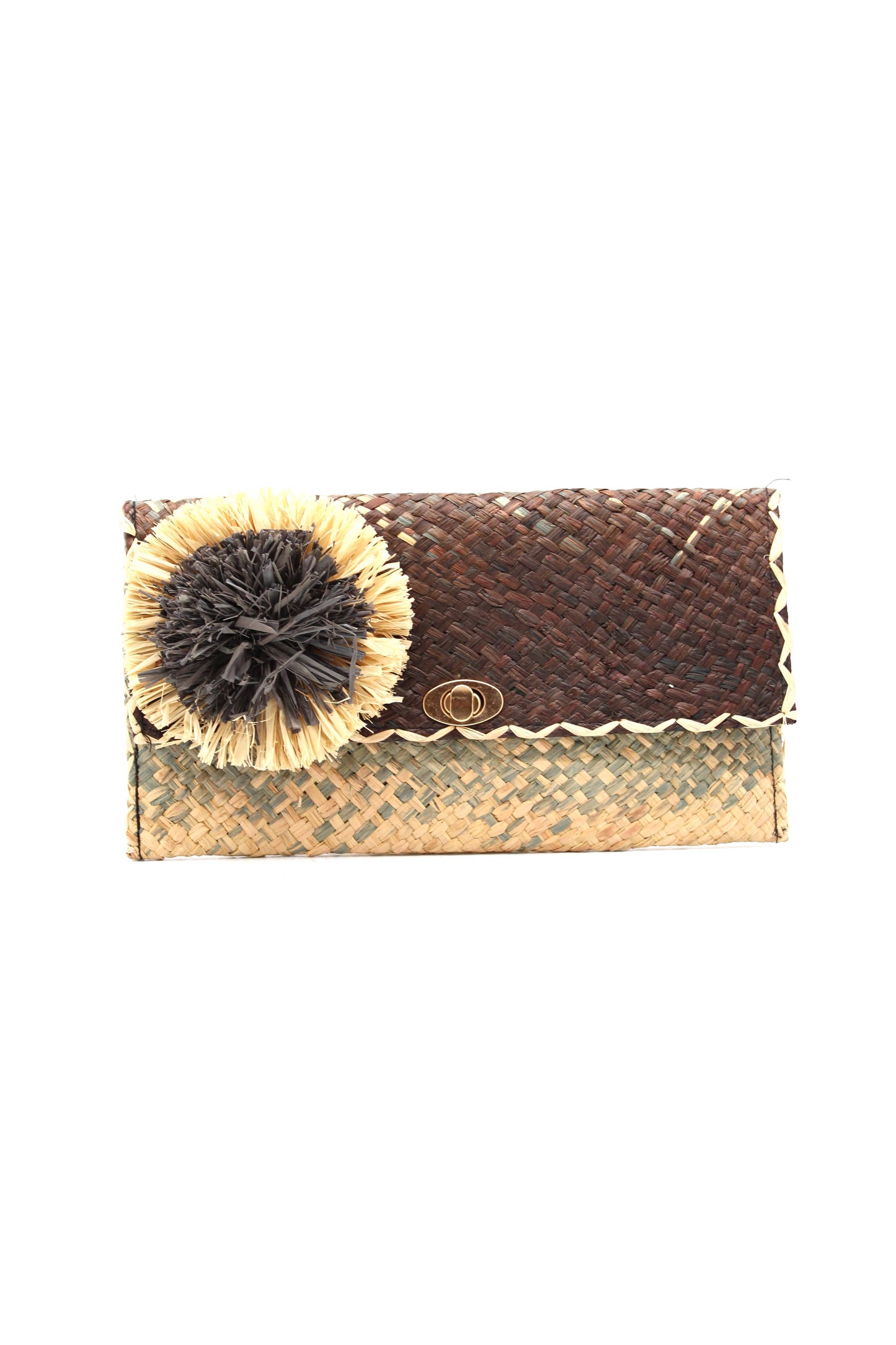 Holden Ombre Straw Envelope Clutch Purse with Flower Pouf