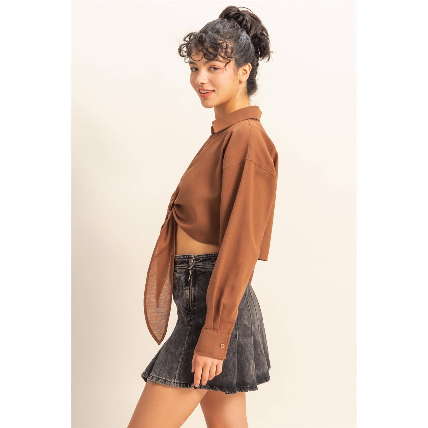 Sand Washed Tie Front Crop Top