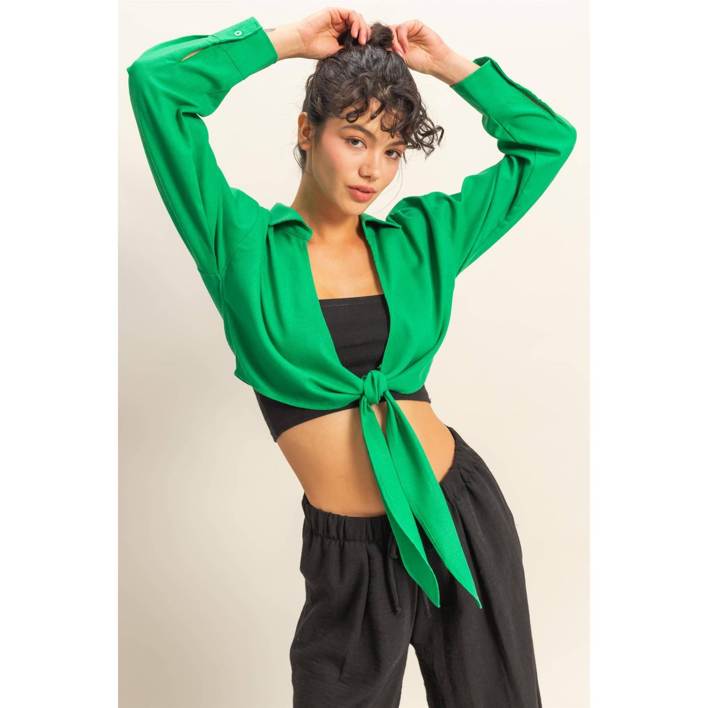 Sand Washed Tie Front Crop Top