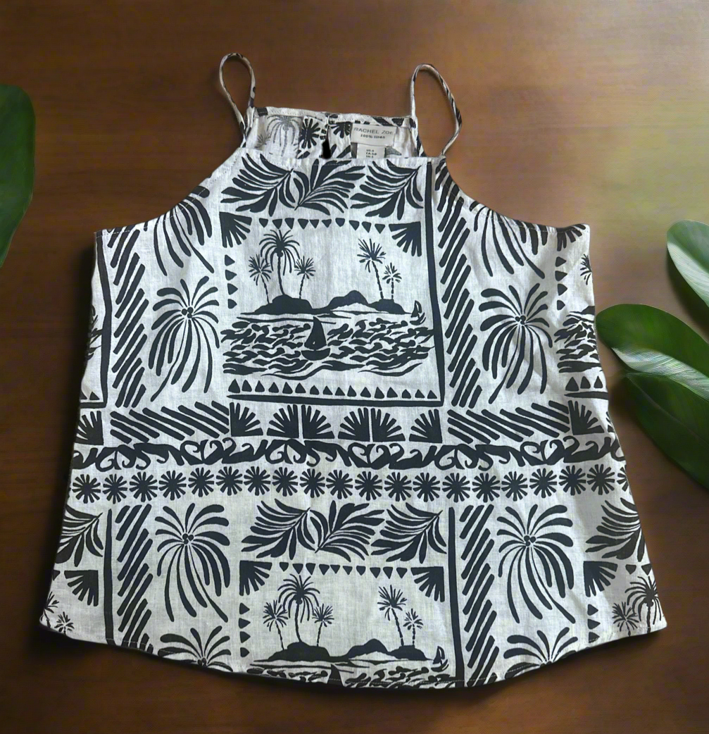 Women’s Black & White 100% Linen Blouse