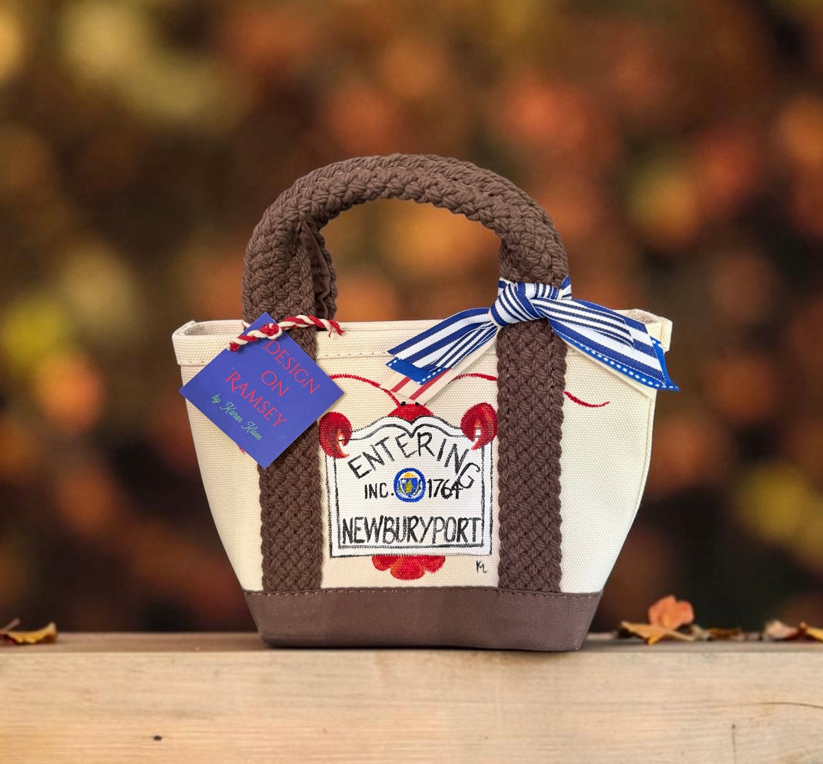 Custom handpainted canvas tote bags with coordinating ribbon