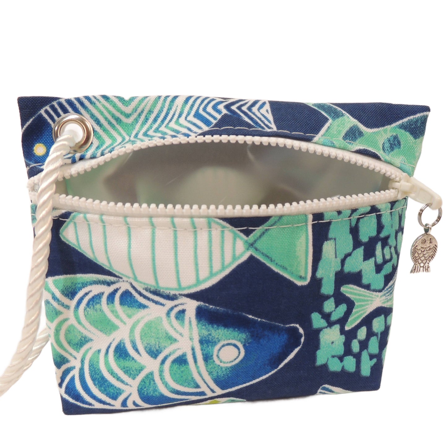 Wristlet Purse, Fish on Navy Outdoor Fabric