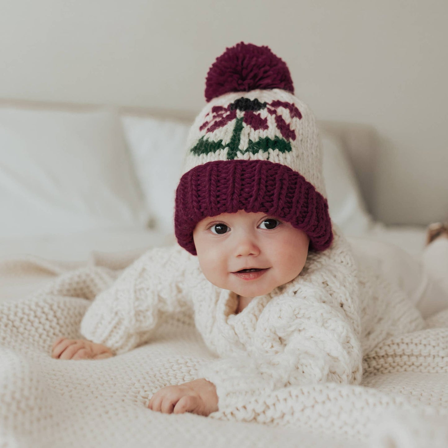 Coneflower Plum Hand Knit Beanie Hat Baby & Kids SALE