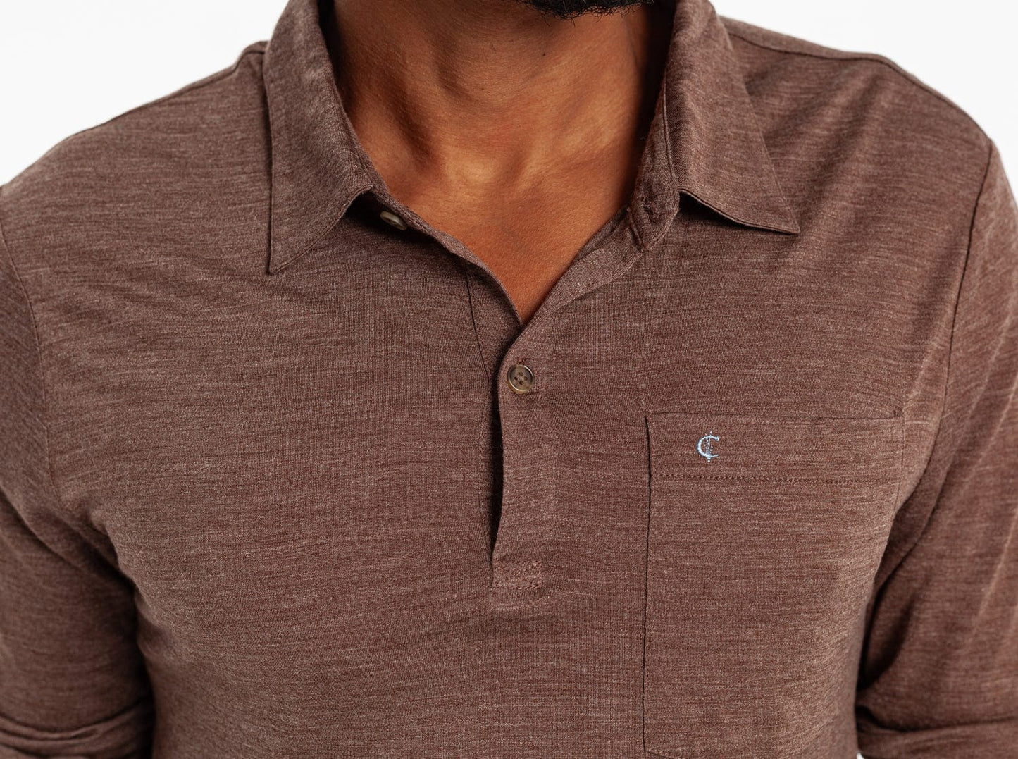 Dan Merino Long Sleeve Polo - Wool - Brown