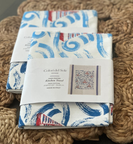 Hand printed kitchen towels from Italy