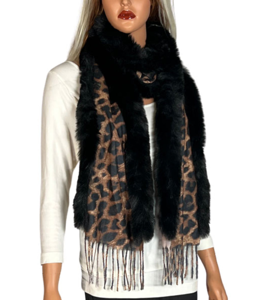 Black Fur Trimmed Scarf