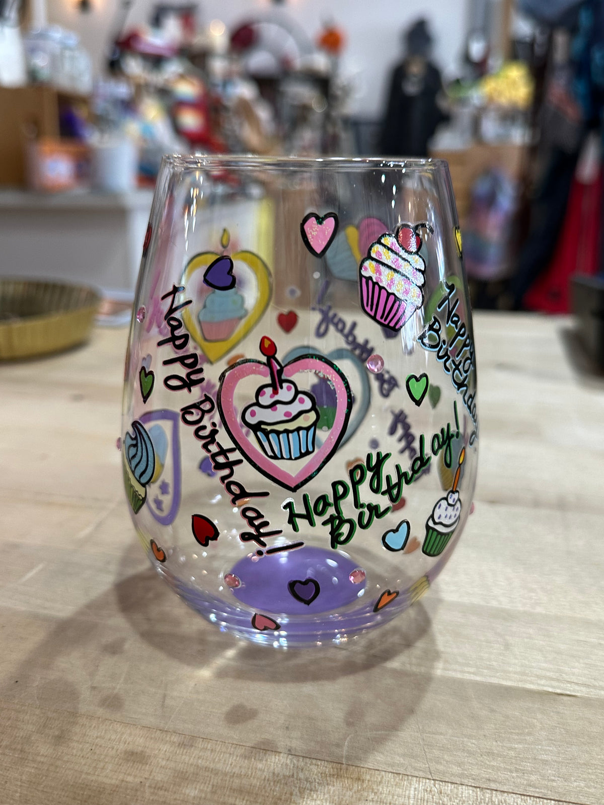 Lolita Stemless Wine Glass - Birthday Cupcakes 20 oz.