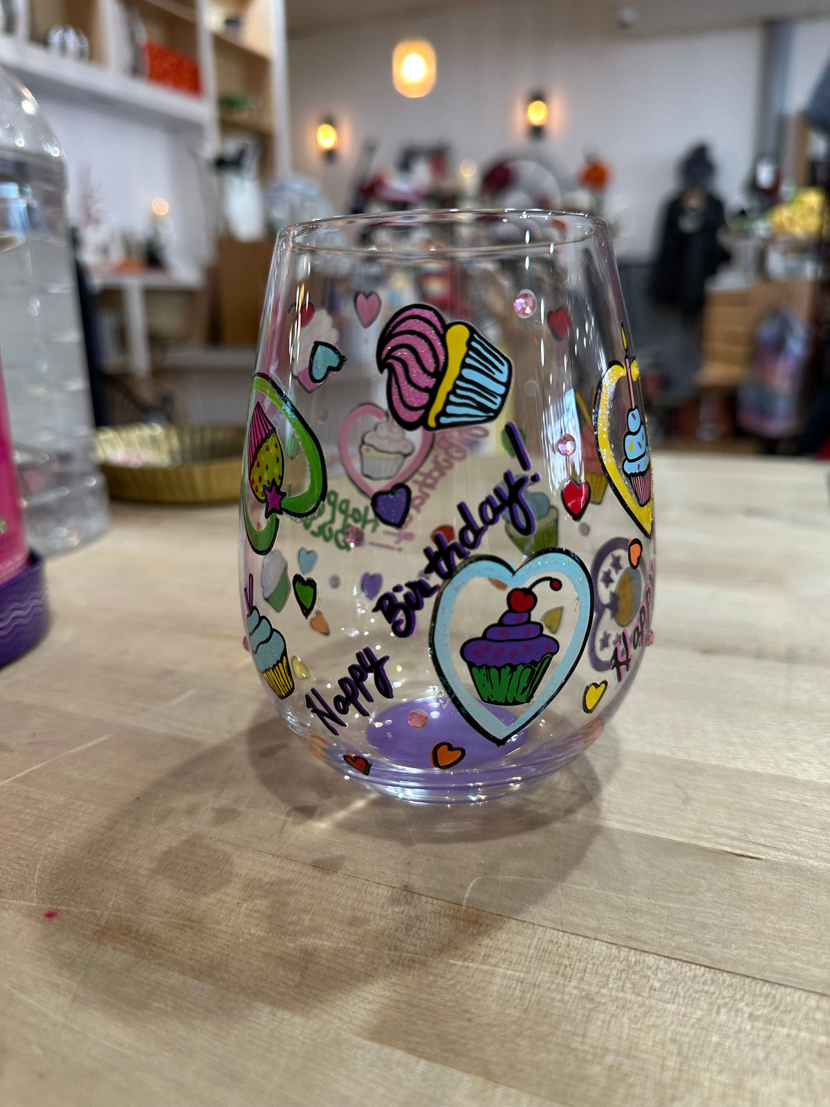 Lolita Stemless Wine Glass - Birthday Cupcakes 20 oz.