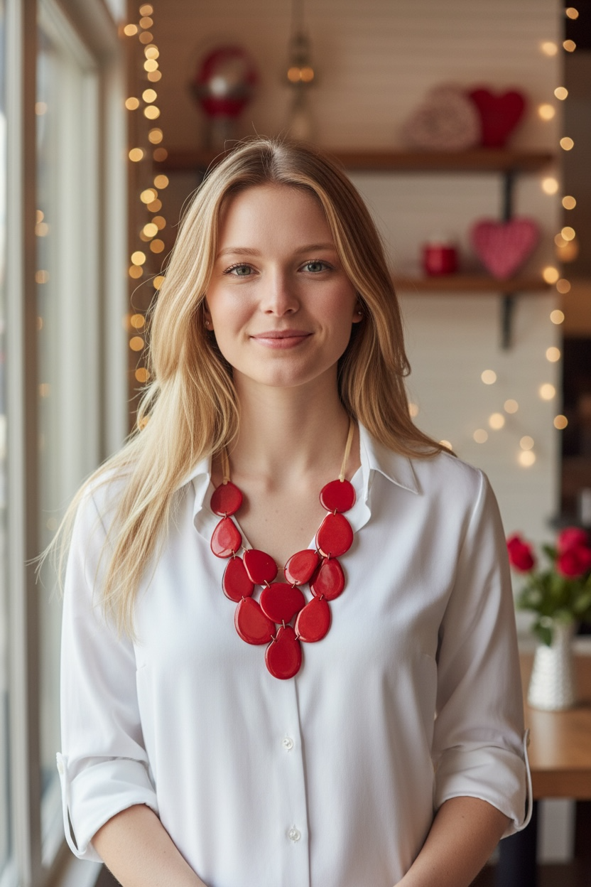 Tagua Waterfall Necklace-red