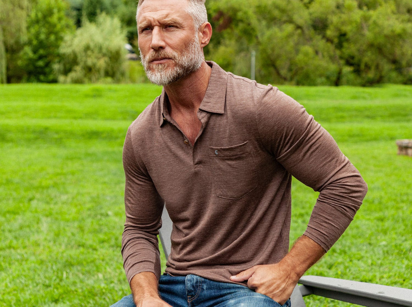 Dan Merino Long Sleeve Polo - Wool - Brown