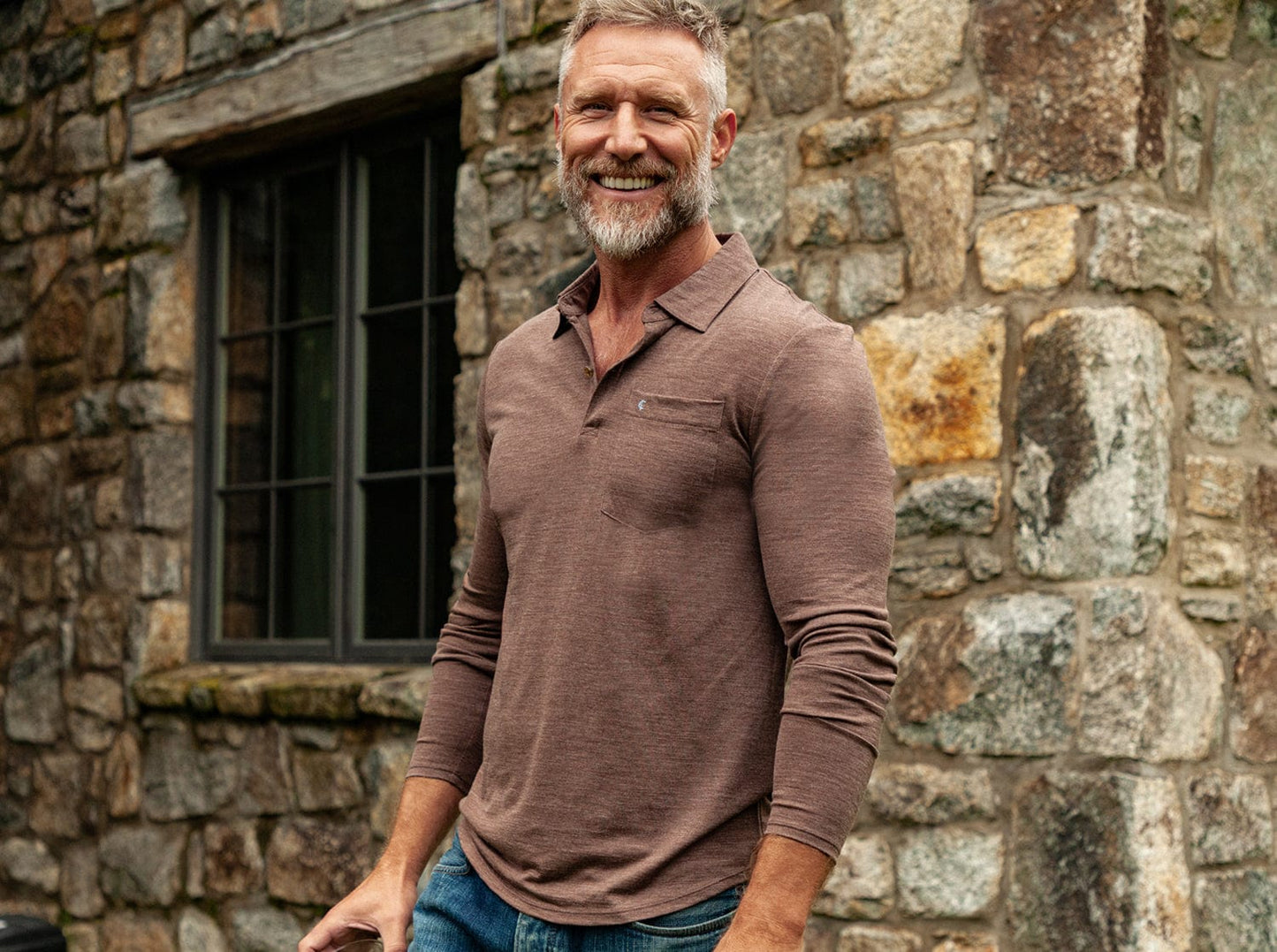 Dan Merino Long Sleeve Polo - Wool - Brown