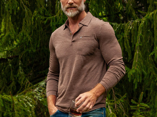 Dan Merino Long Sleeve Polo - Wool - Brown