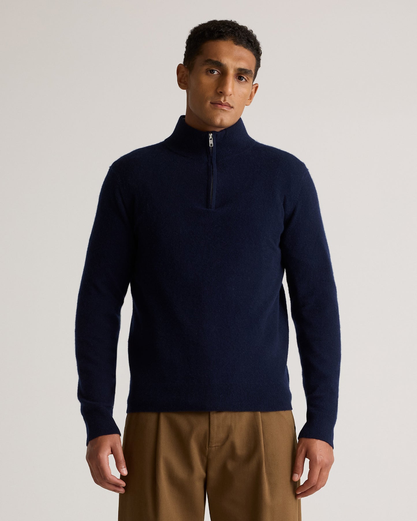True Navy Mongolian Cashmere Quarter Zip Sweater