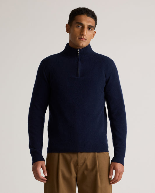 True Navy Mongolian Cashmere Quarter Zip Sweater