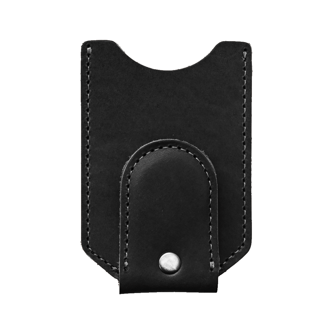 Money Clip Wallet - black leather - front 