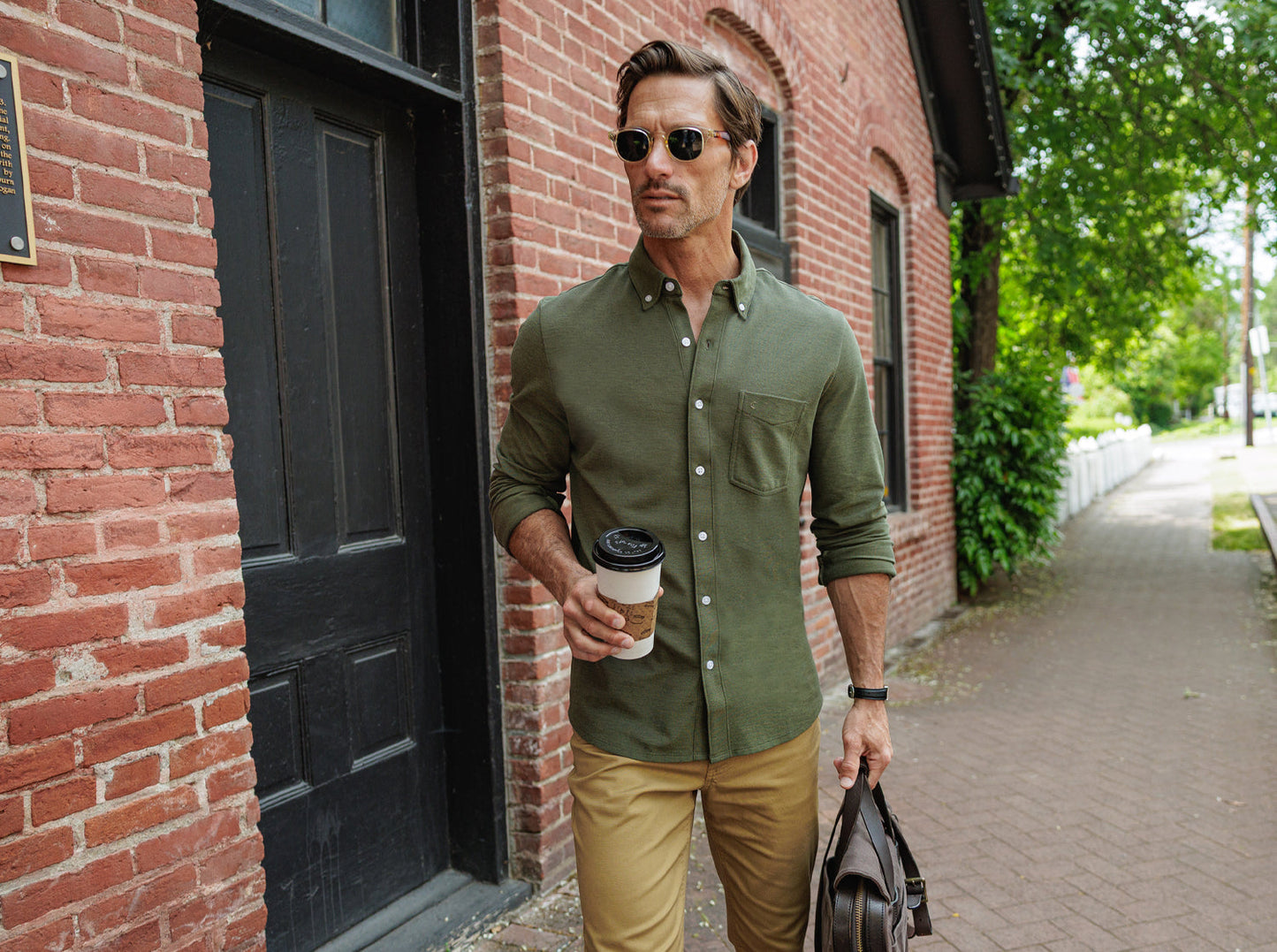 Criquet Oxford Knit Button Down in Dark Olive, view 6