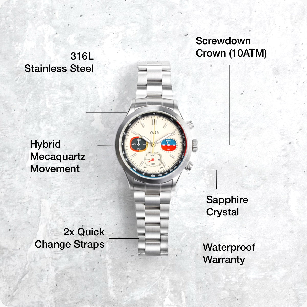 RS1 Rally Chronograph - Cream 40mm-Quartz w/Leather Rally Strap
