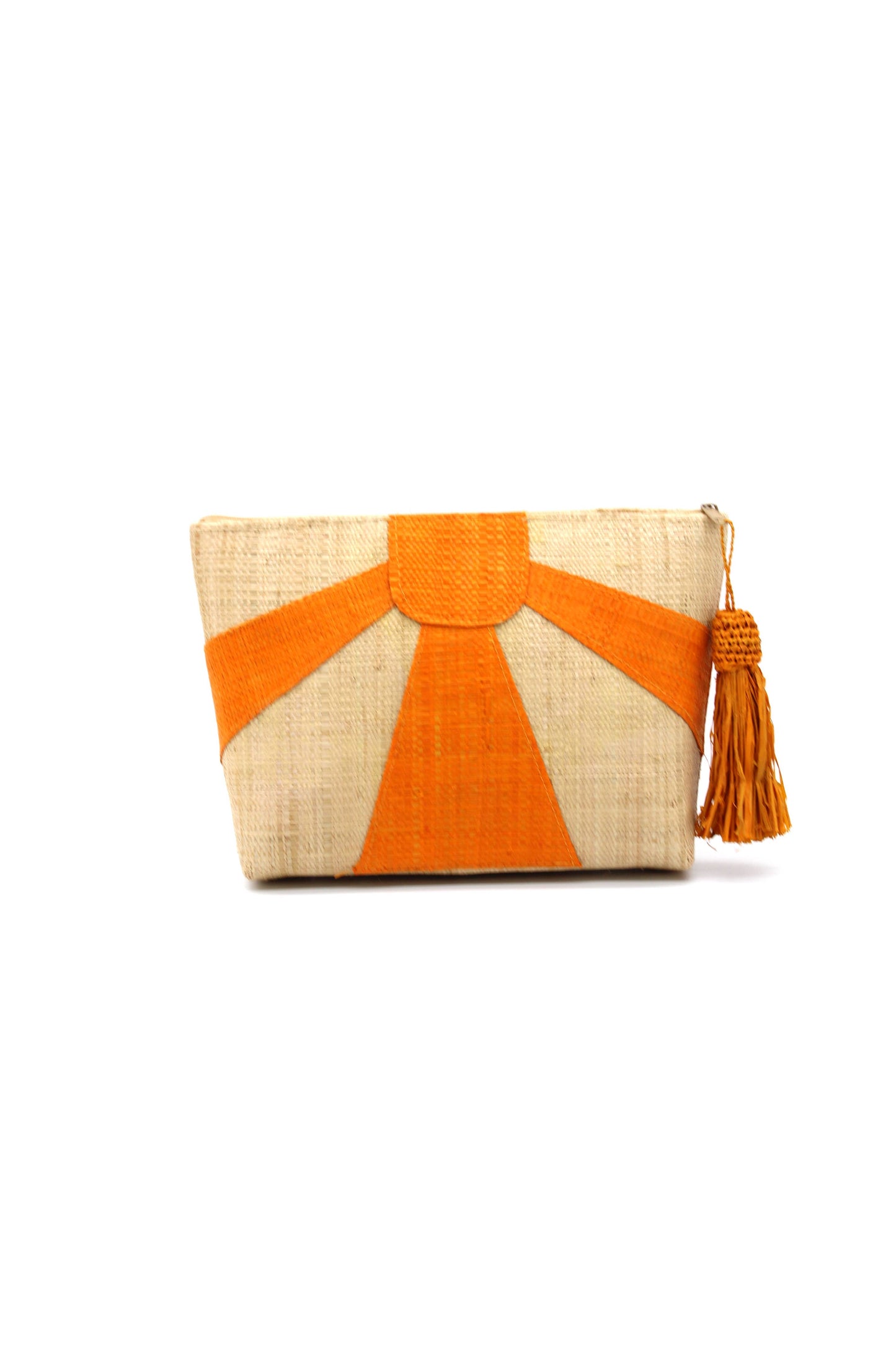 Sunburst Cosmetic Straw Pouch Clutch with Tassel Zipper Pull