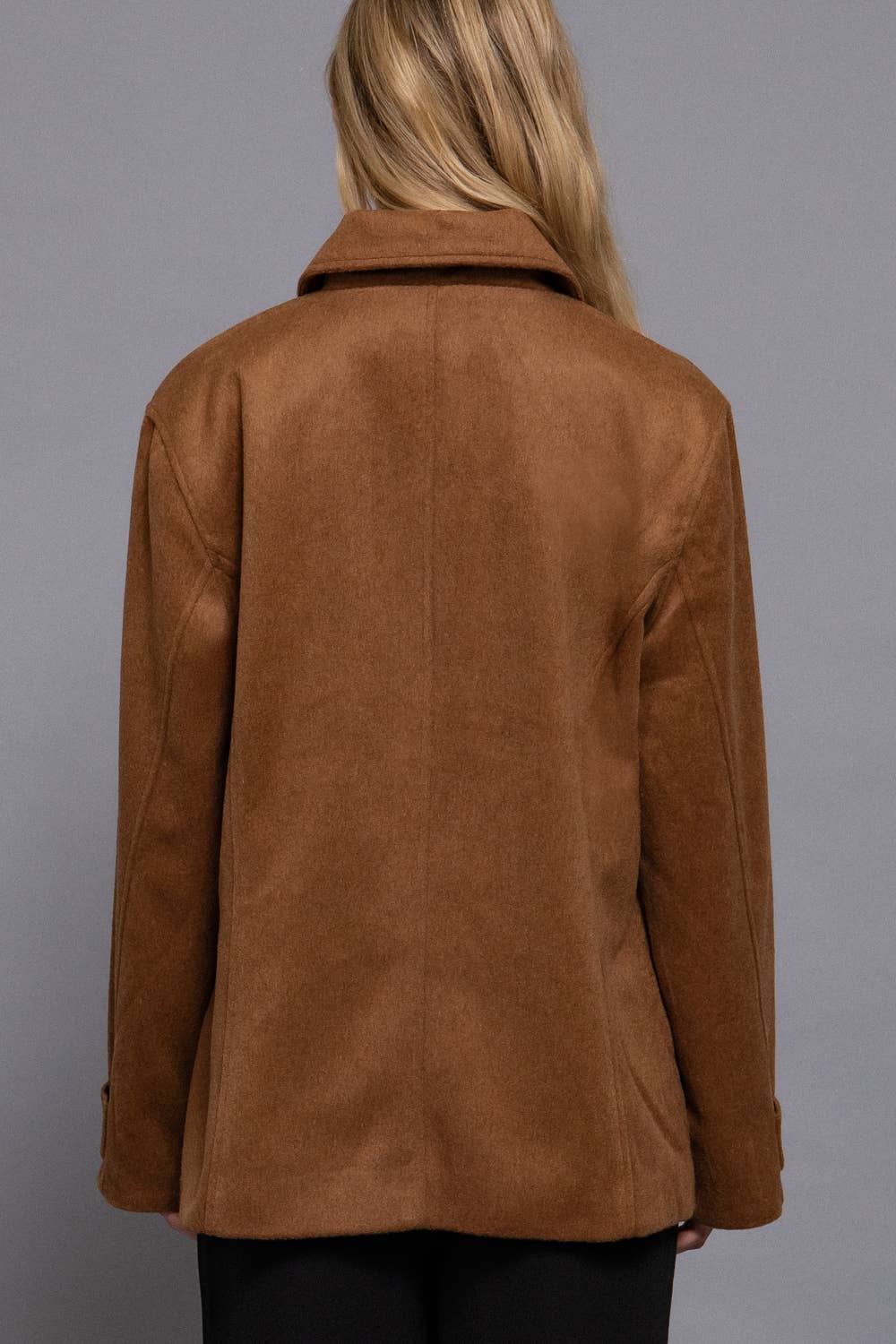 Long Sleeve Front Concealed Button with Flap Soft Felt Coat