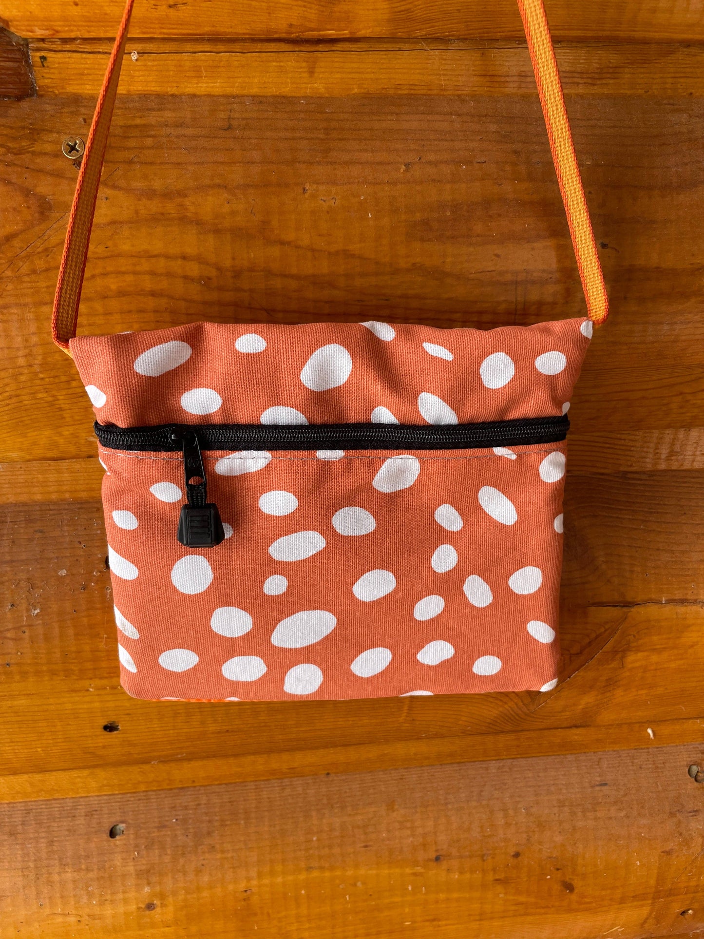 3 Zip Bag Orange-Polka Dot Print Fabric