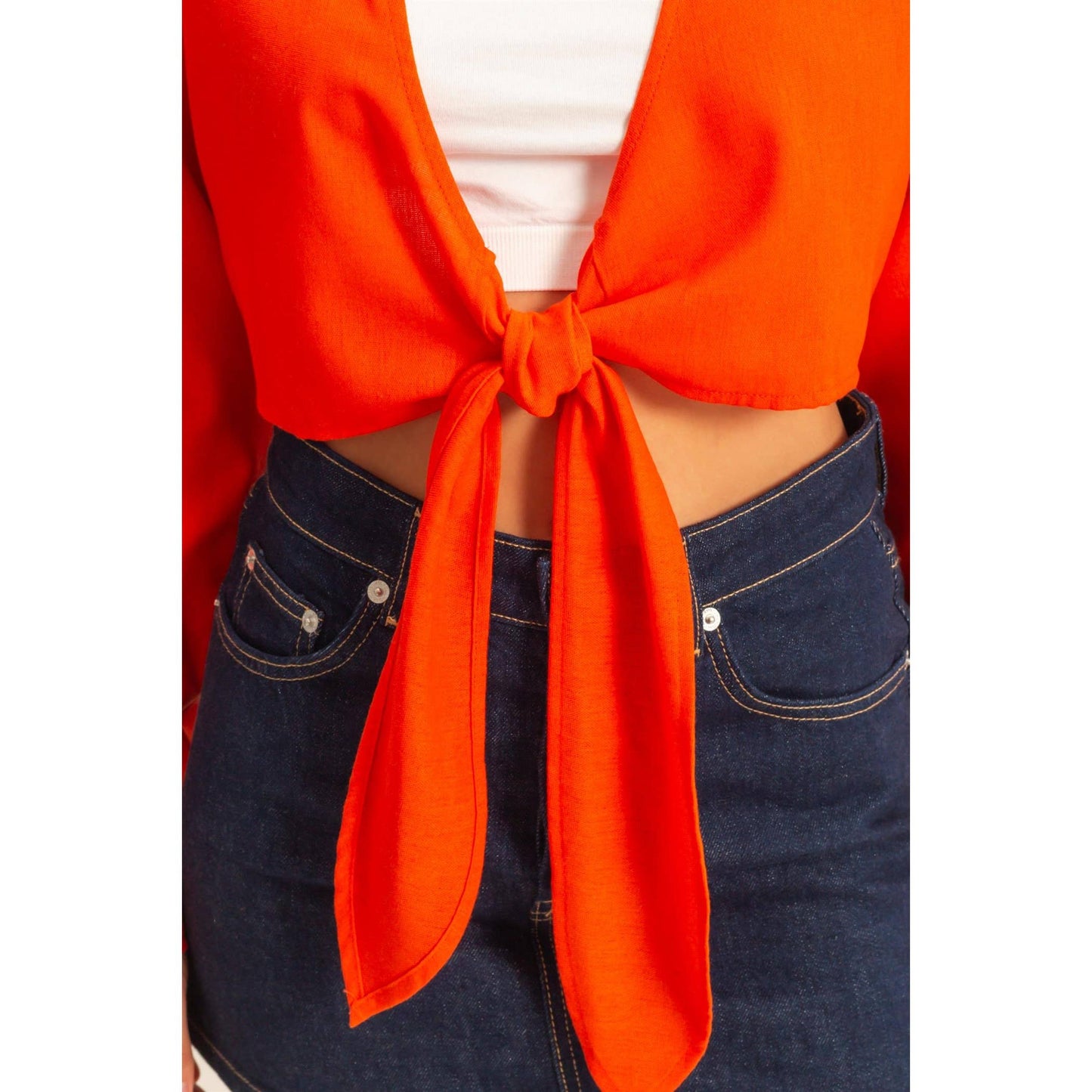 Sand Washed Tie Front Crop Top