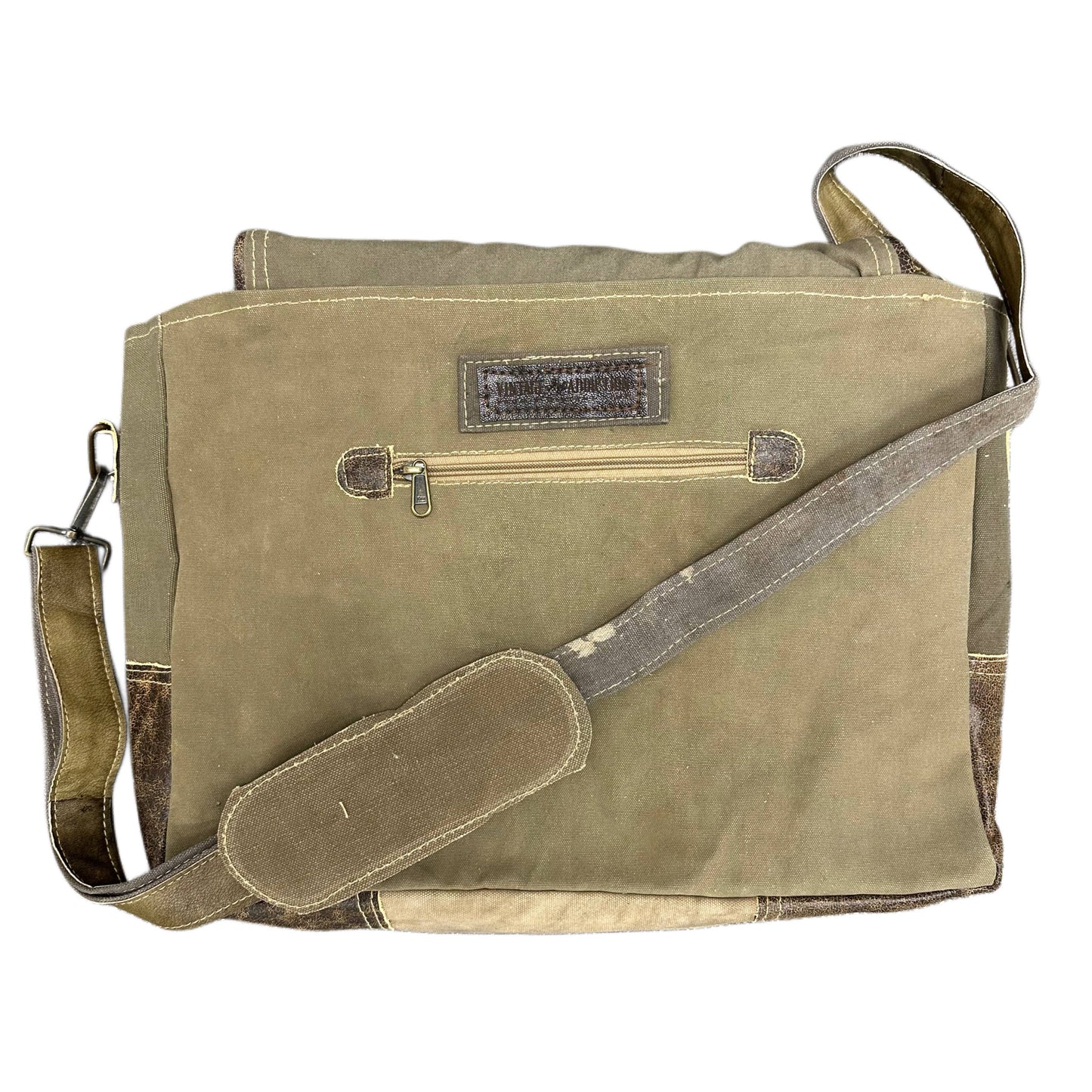 Vintage Leather and Recycled Military Tent Messenger Bag