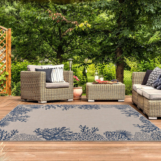 Coastal Border Coral Reef Indoor/Outdoor Rug