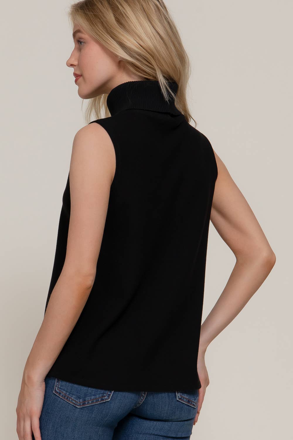 Sleeveless Turtle Neck Soft Knit Top