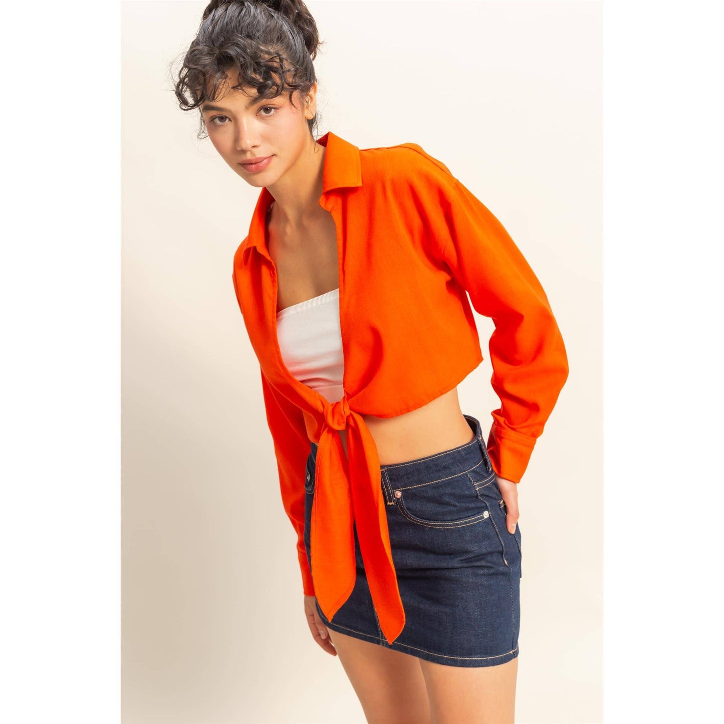 Sand Washed Tie Front Crop Top