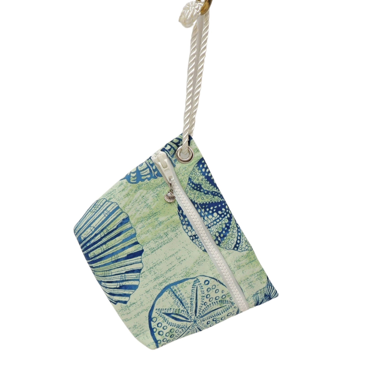 Wristlet, Blue Seashells on Green