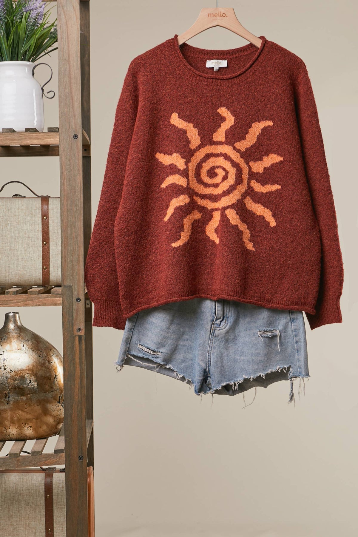Spiral Sun Embroidered Sweater