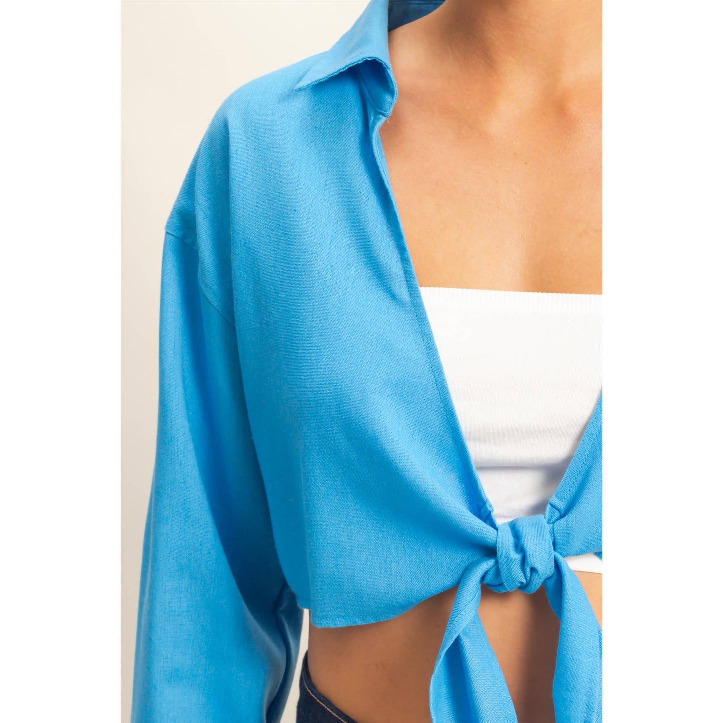 Sand Washed Tie Front Crop Top