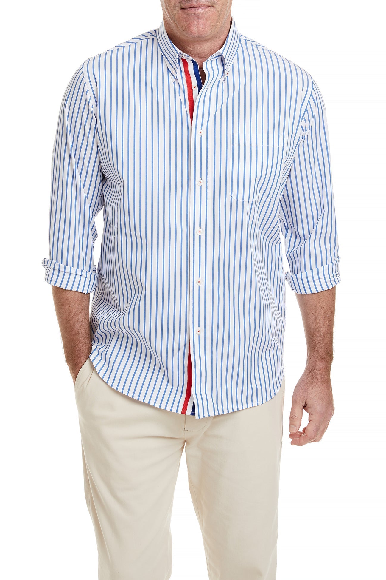 Chase Shirt Blue Stripe with Red White and Royal Blue Grosgrain