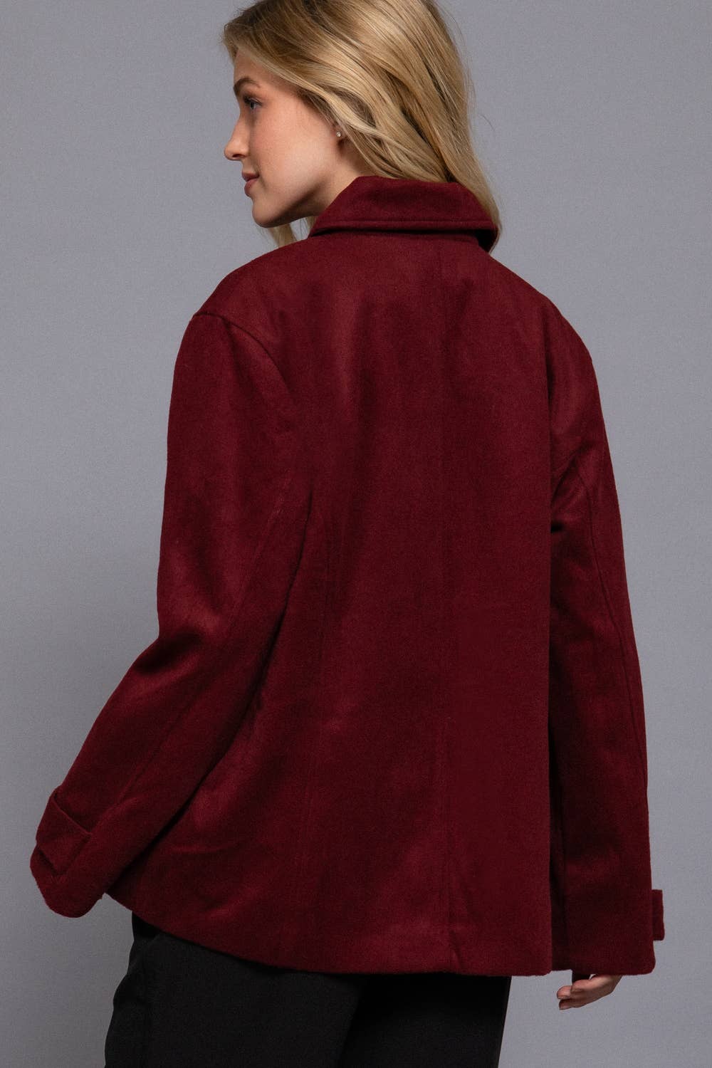 Long Sleeve Front Concealed Button with Flap Soft Felt Coat