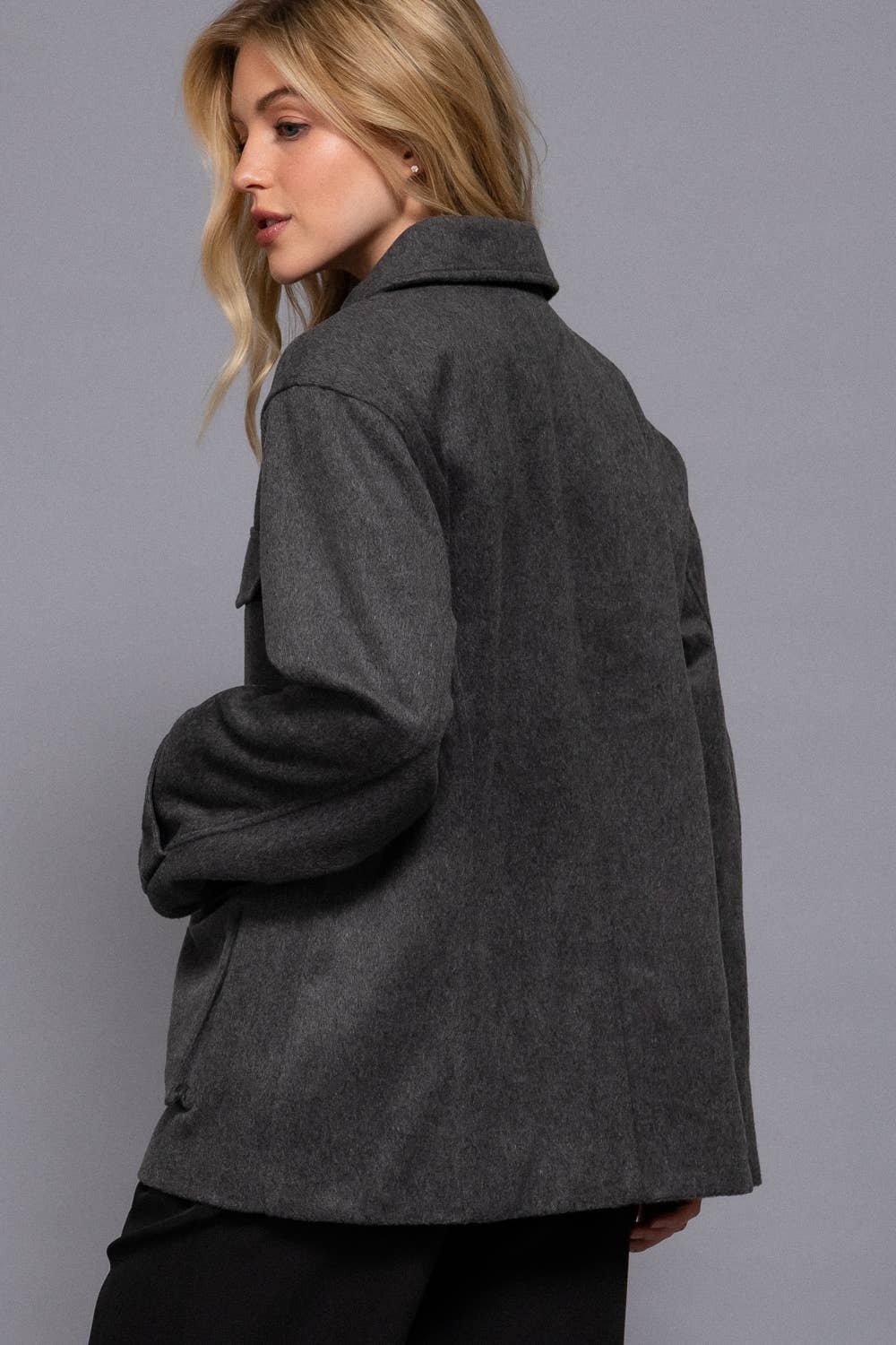 Long Sleeve Front Concealed Button with Flap Soft Felt Coat