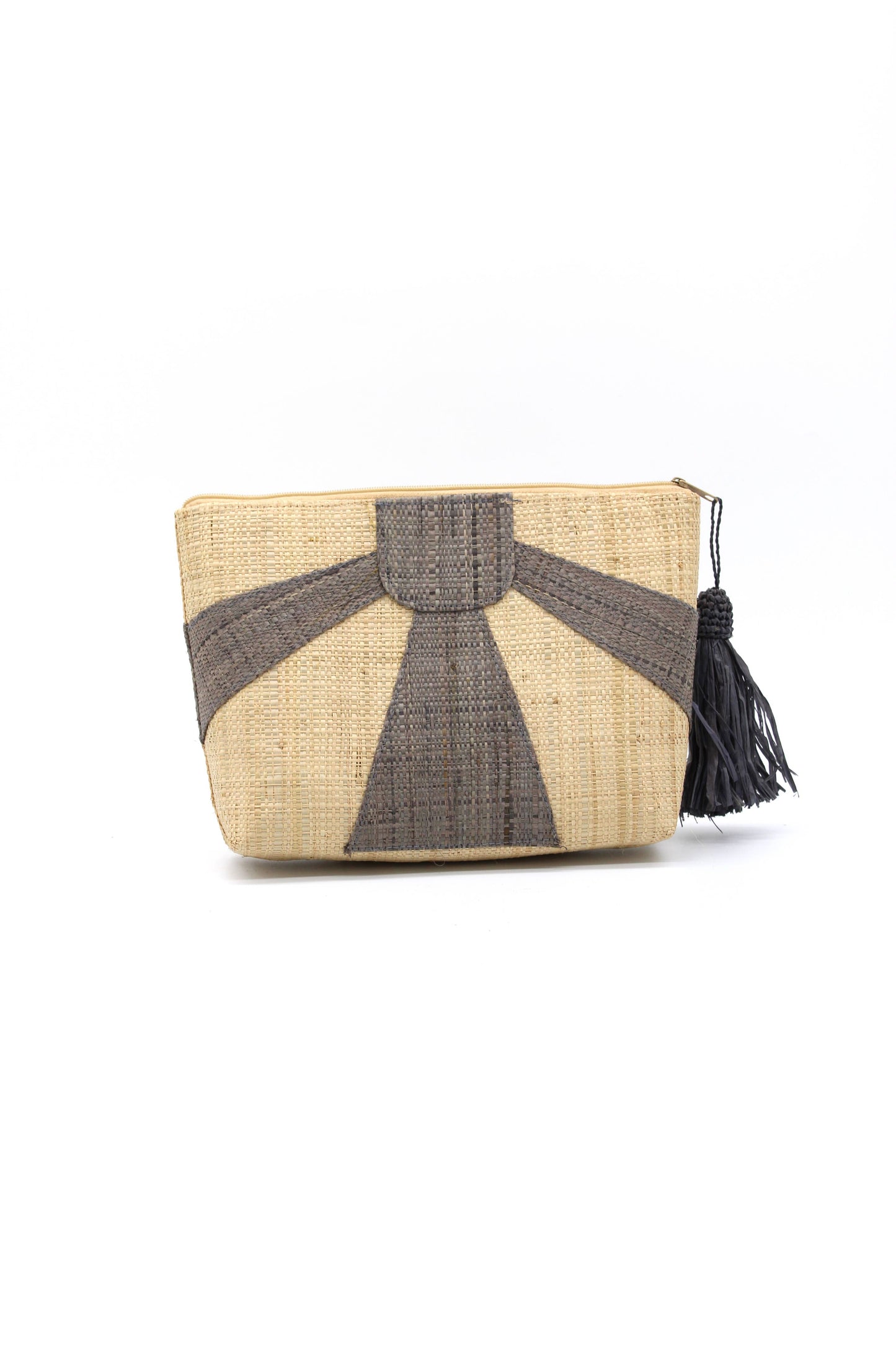 Sunburst Cosmetic Straw Pouch Clutch with Tassel Zipper Pull
