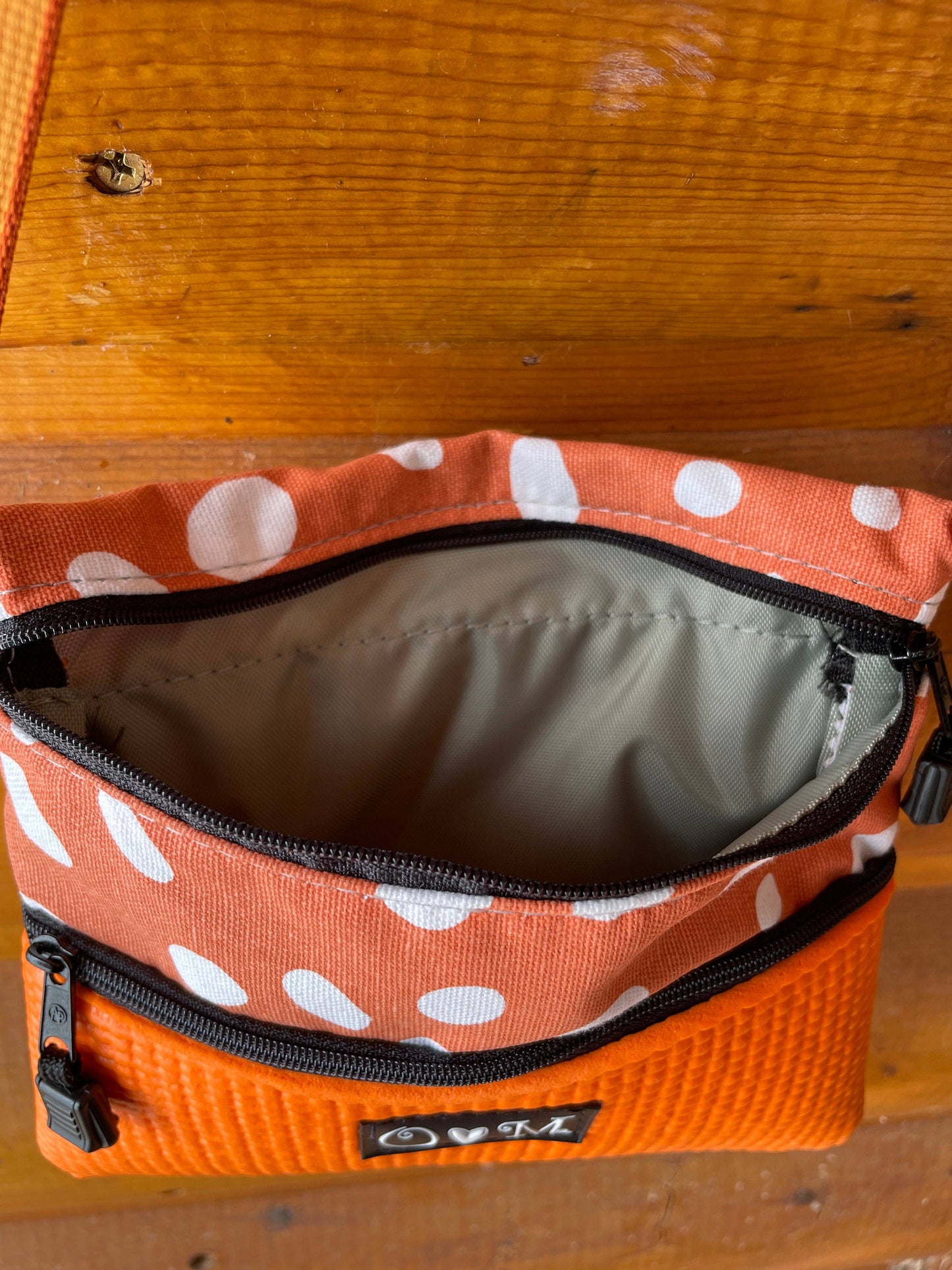 3 Zip Bag Orange-Polka Dot Print Fabric